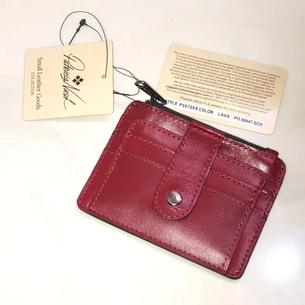 Patricia Nash Cassis Distressed Vintage Leather Card Wallet Case Color Lava NWT